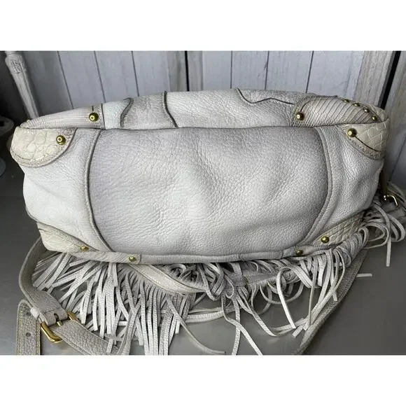 Prada Taupe Gold Leather Antik Cervo Fringe Large Bowler Bag Top Handle - Picture 7 of 16